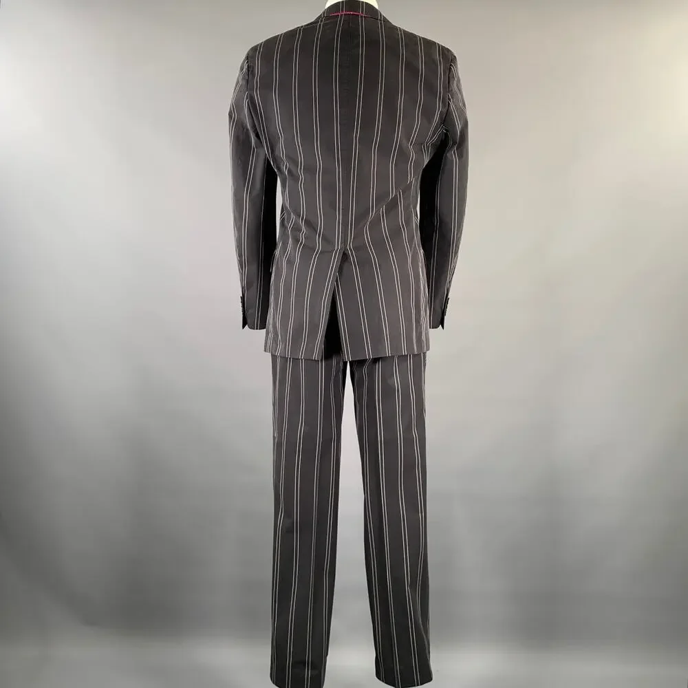 ETRO Size 38 Black White Pinstripe Cotton Notch Lapel Suit